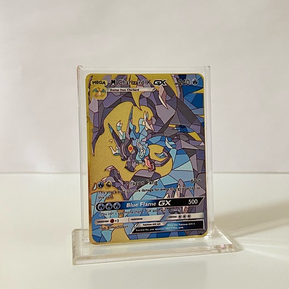 “2” Pokemon M Charizard GX & Charizard GX METAL GOLD CARD Gift/Display/Fan Art - Picture 3 of 4
